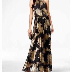 MSK Metallic-Print Pleated Blouson Gown